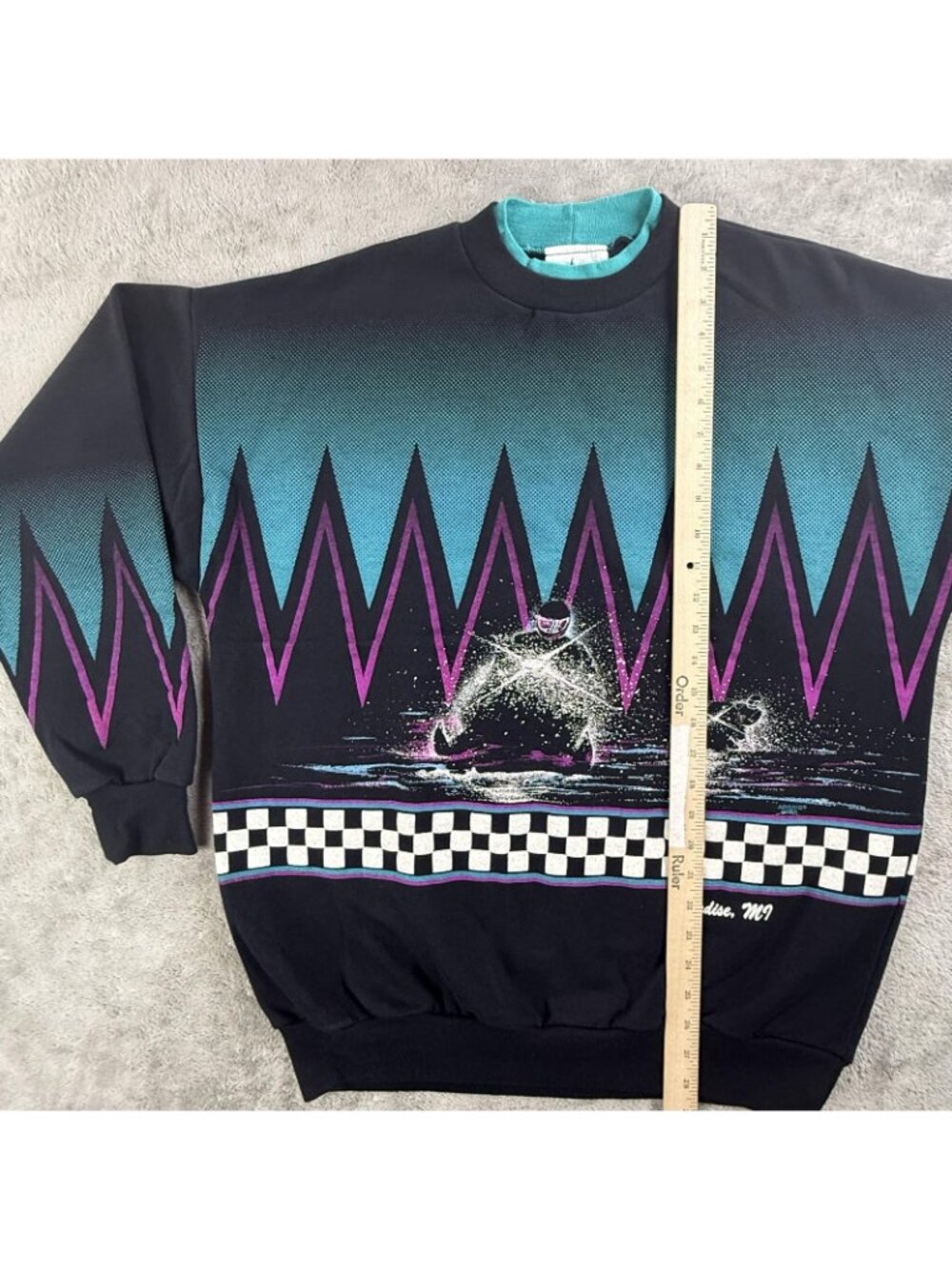 Vintage Artisans Sweatshirt Mens XL Black Water Ski Graphic Fleece USA 90s AOP - Picture 10 of 16